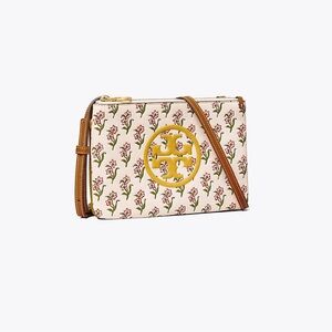 Tory Burch Floral Crossbody Bag - Cream and Brown